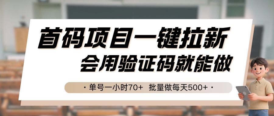 首码项目一键拉新，会用验证码就能做 单号一小时70+，批量做每天500+-网创吧