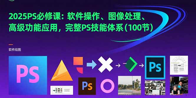 2025PS必修课：软件操作、图像处理、高级功能应用，完整PS技能体系(100节-网创吧
