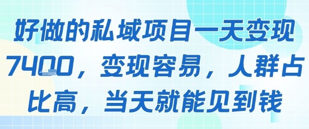 好做的私域项目一天变现1k+，变现容易，人群占比高，当天就能见到钱-网创吧