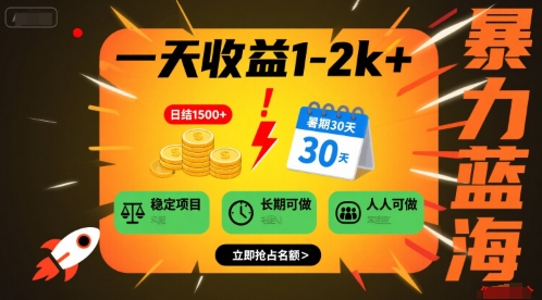 一天收益1-2k+ 稳定项目，暑期暴力蓝海项目，长期稳定，人人可做【揭秘】-网创吧