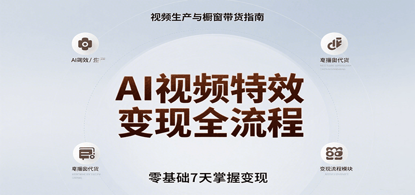 AI视频特效变现全流程，零基础7天掌握视频生产到橱窗带货变现-网创吧