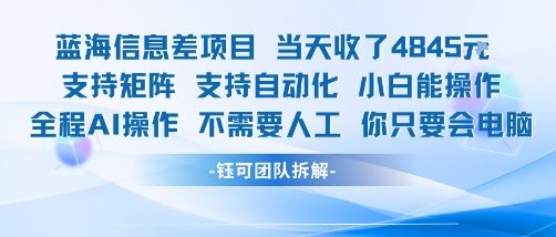 蓝海信息差项目当天收米1k+ 支持矩阵支持自动化小白能操作全程AI操作不需要人工你只要会电脑-网创吧