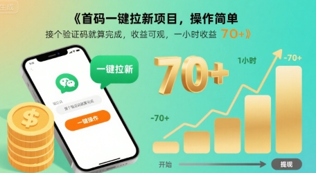 首码一键拉新项目，操作简单，接个验证码就算完成，收益可观， 一小时收益70+【揭秘】-网创吧
