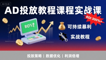 AD投放教程课程实战课，实现广告ROI300%+可持续暴利-网创吧