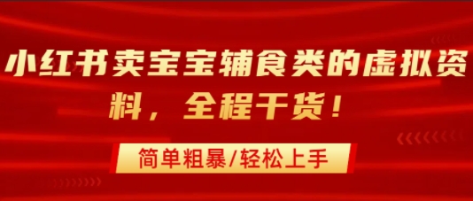 小红书卖宝宝辅食类的虚拟资料，从引流到私域变现，全程干货，简单粗暴，轻松上手-网创吧