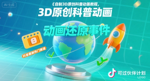 自制3D原创科普动画教程，动画还原事件，抖音最新热门赛道，可过伙伴计划-网创吧