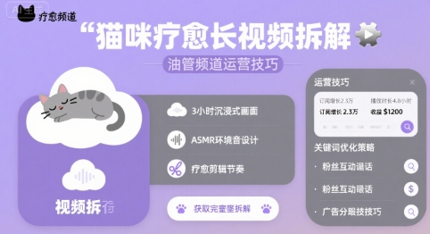 猫咪疗愈长视频拆解 &油管频道运营技巧-网创吧