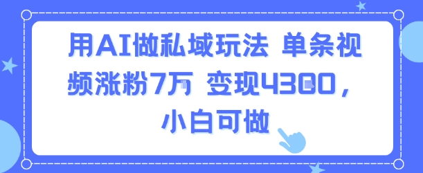 用AI做私域玩法，单条视频涨粉7W变现4.3k，小白可做-网创吧