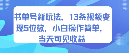 书单号新玩法，13条视频变现5位数，小白操作简单，当天可见收益-网创吧