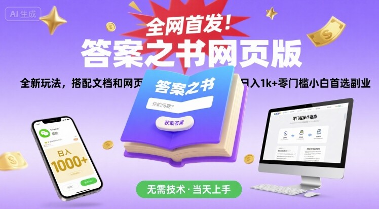 全网首发！答案之书网页版，全新玩法，搭配文档和网页，日入1k+零门槛小白首选副业【揭秘】-网创吧