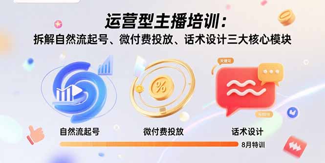 运营型主播培训：拆解自然流起号、微付费投放、话术设计三大核心模块-8月-网创吧