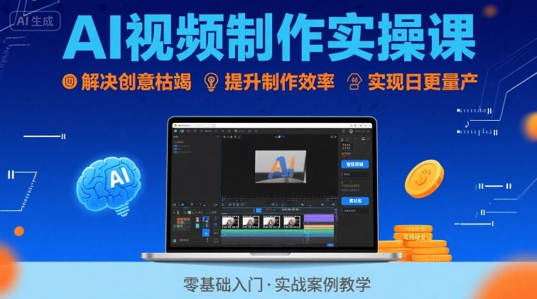 Ai视频制作实操课，解决创意枯竭、效率低下痛点，实现日更量产可持续变现-网创吧