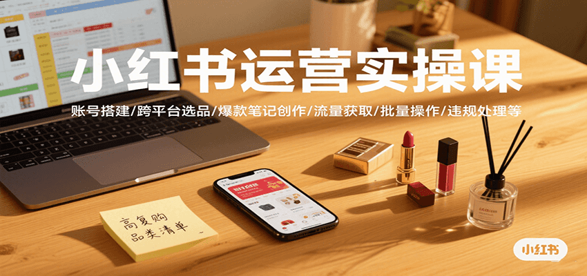 小红书运营实操课，账号搭建/跨平台选品/爆款笔记创作/流量获取/批量操作/违规处理等-网创吧