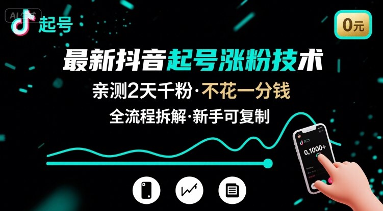 最新抖音起号涨粉技术，亲测2天千粉，不花一分钱，全流程拆解-网创吧