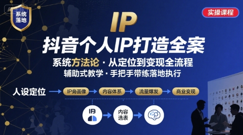 抖音个人IP系统落地实操大课，实操课程，辅助落地-网创吧