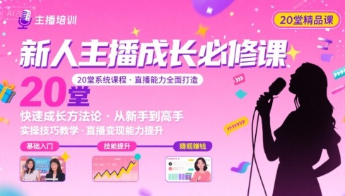 新人主播必学的20堂培训课，让主播快速成长的必学课程，帮你直播能力快速打造的实操方法-网创吧