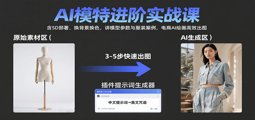 AI模特进阶实战课：含SD部署、换背景换色，讲模型参数与服装案例，电商AI绘画高效出图-网创吧