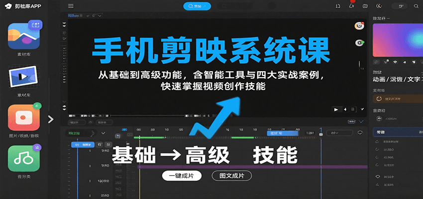 手机剪映系统课，从基础到高级功能，含智能工具与四大实战案例，快速掌握视频创作技能-网创吧