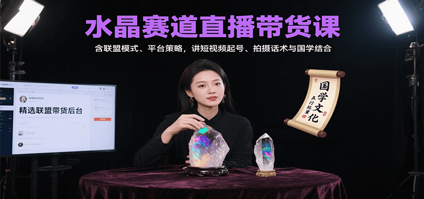 水晶赛道直播带货课：含联盟模式、平台策略，讲短视频起号、拍摄话术与国学结合-网创吧