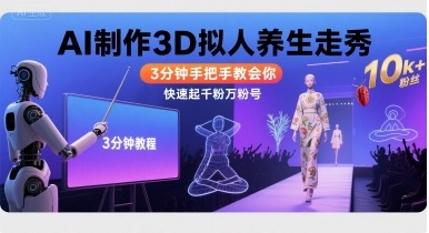 Ai制作3D拟人养生走秀，3分钟手把手教会你，快速起千粉万粉号-网创吧