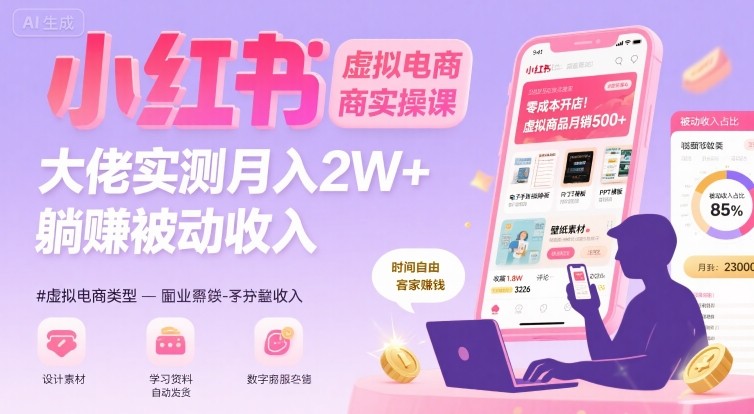 小红书虚拟电商，大佬实测月入2W+，实现被动收入-网创吧