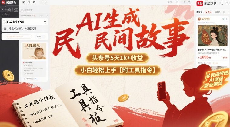 AI生成民间故事，头条号5天1k+，小白轻松上手【附工具指令】-网创吧