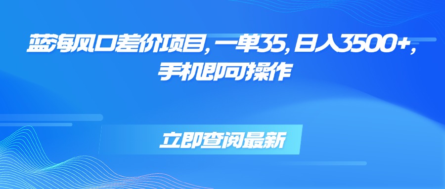 蓝海风口差价项目，一单35，日入3500+，手机即可操作-网创吧
