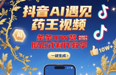 抖音AI遇见药王视频，条条10W赞，快速起千粉万粉号，傻瓜式制作教学-网创吧