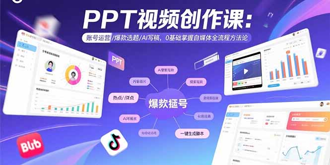 PPT视频创作课：账号运营/爆款选题/AI写稿，0基础掌握自媒体全流程方法论-网创吧