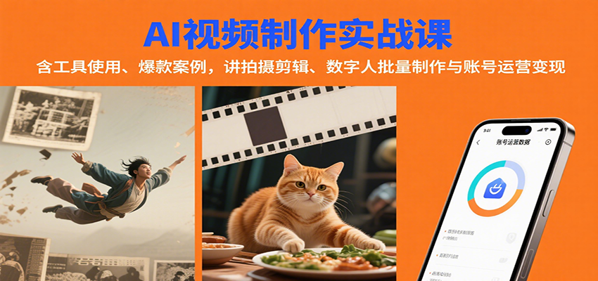 AI视频制作实战：含工具使用、爆款案例，讲拍摄剪辑、数字人批量制作与账号运营变现-网创吧