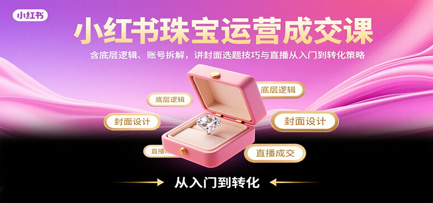 小红书珠宝运营成交课：含底层逻辑、账号拆解，讲封面选题技巧与直播从入门到转化策略-网创吧