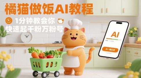 有趣的橘猫买菜做饭视频，用AI一键搞定，1分钟教会你，快速起千粉万粉号-网创吧