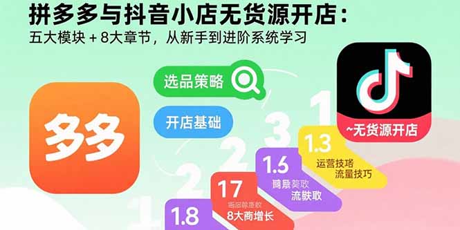 拼多多与抖音小店无货源开店：五大模块+8大章节，从新手到进阶系统学习-网创吧