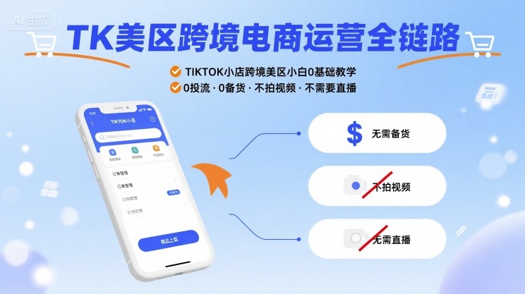 TK美区跨境电商运营全链路，TIKTOK小店跨境美区小白0基础教学，0投流0备货不拍视频不需要直播-网创吧