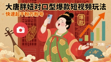 大唐胖妞对口型爆款短视频玩法，快速起千粉万粉号-网创吧