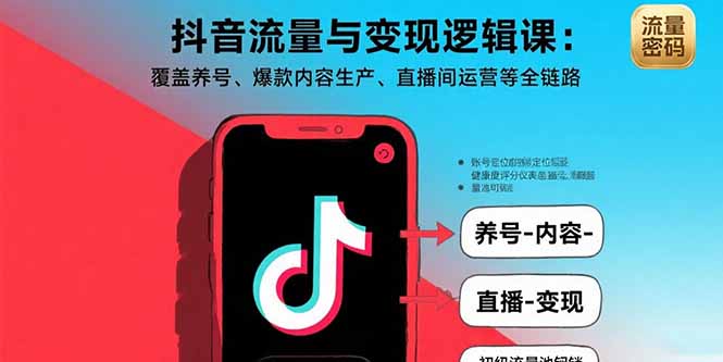抖音流量与变现逻辑课：覆盖养号、爆款内容生产、直播间运营等全链路-网创吧