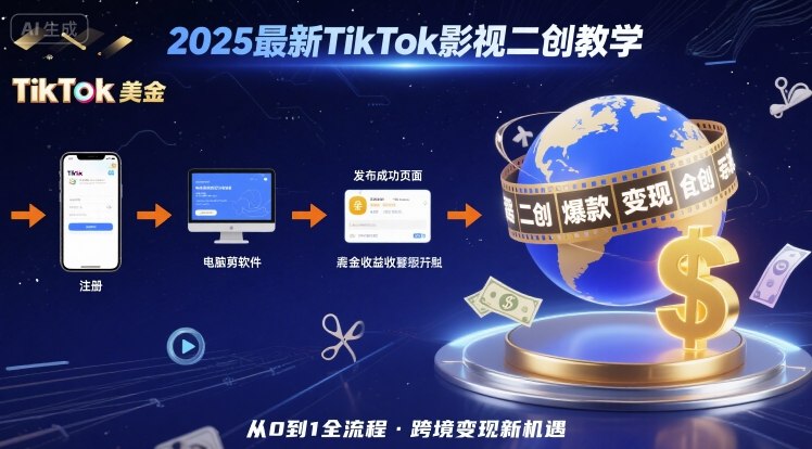 2025年最新TikTok影视二创教学，从注册到发布撸美金全流程，跨境变现新机遇-网创吧