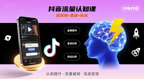 抖音流量认知课，短视频+直播+私域，认知提升，闪电开悟-网创吧