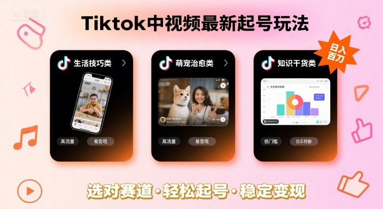 Tiktok中视频最新起号玩法，想要日入百刀，做好这几个赛道就可以了-网创吧