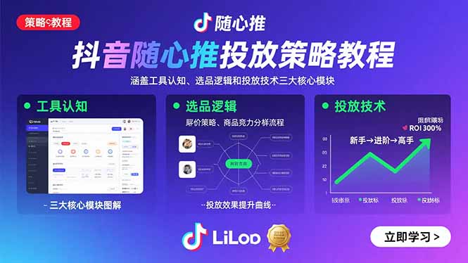 抖音随心推投放策略教程：涵盖工具认知、选品逻辑和投放技术三大核心模块-网创吧