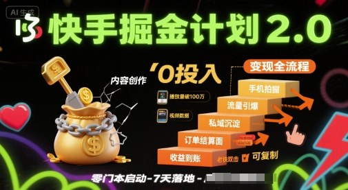 快手掘金计划2.0，快手电商变现全流程，简单可复制，0投入-网创吧