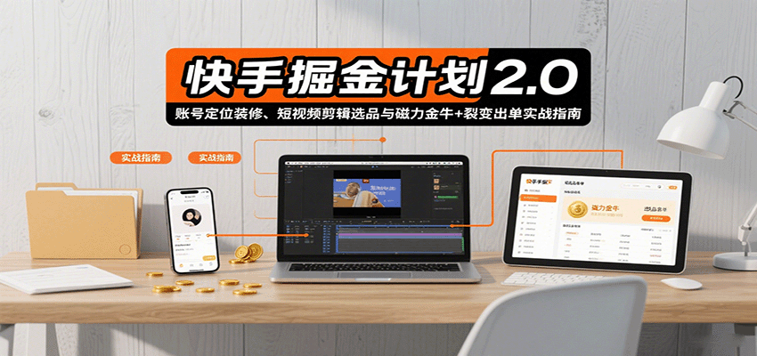 快手掘金计划2.0，账号定位装修、短视频剪辑选品与磁力金牛+裂变出单实战指南-网创吧