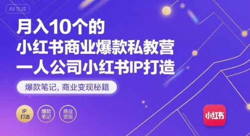 月入10个的小红书商业爆款私教营，一人公司小红书IP打造，爆款笔记，商业变现秘籍-网创吧