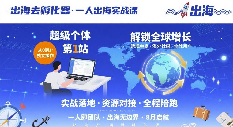 出海去孵化器，一人出海实战课，​超级个体第1站，解锁全球增长-网创吧
