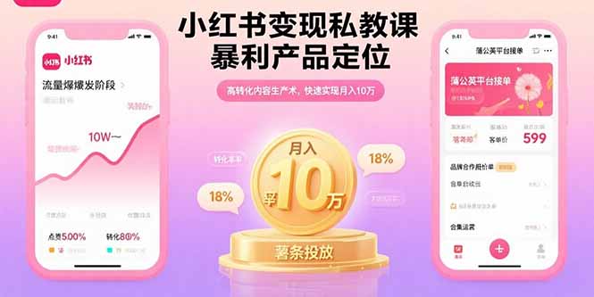 小红书变现私教课，暴利产品定位，高转化内容生产术，快速实现月入10万-网创吧