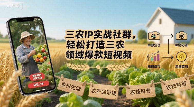 三农IP实战社群，轻松打造三农领域爆款短视频-网创吧