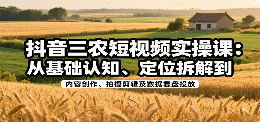 抖音三农短视频实操课：从基础认知、定位拆解到内容创作、拍摄剪辑及数据复盘投放-网创吧