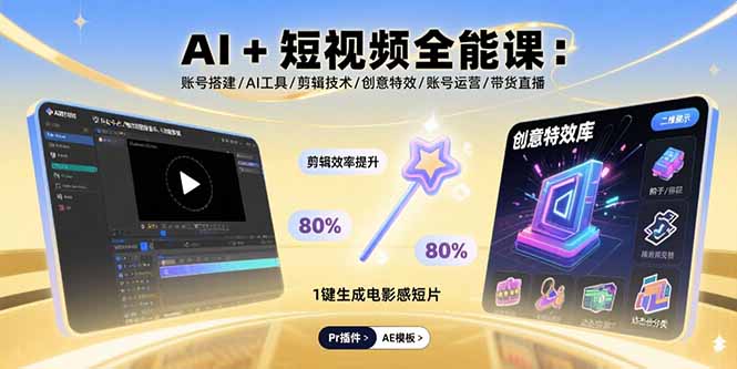 AI+短视频全能课：账号搭建/AI工具/剪辑技术/创意特效/账号运营/带货直播-网创吧