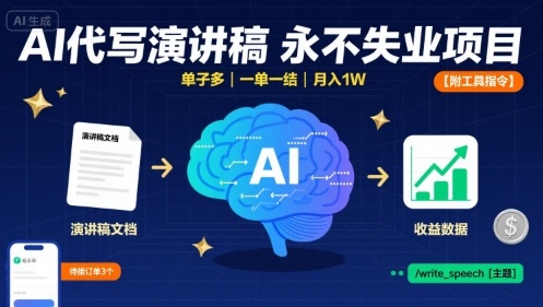 AI代写演讲稿，永不失业项目，单子多，一单一结，月入1W【附工具指令】-网创吧
