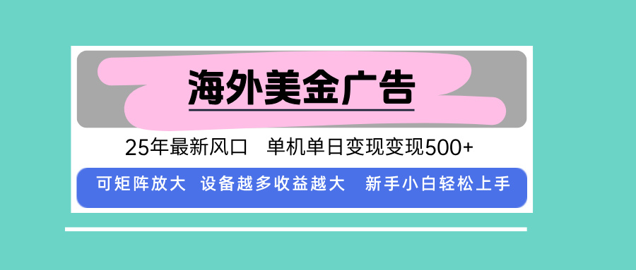 最新海外广告美金，全自动挂机，单机单日500+，可矩阵放大，新手小白轻…-网创吧